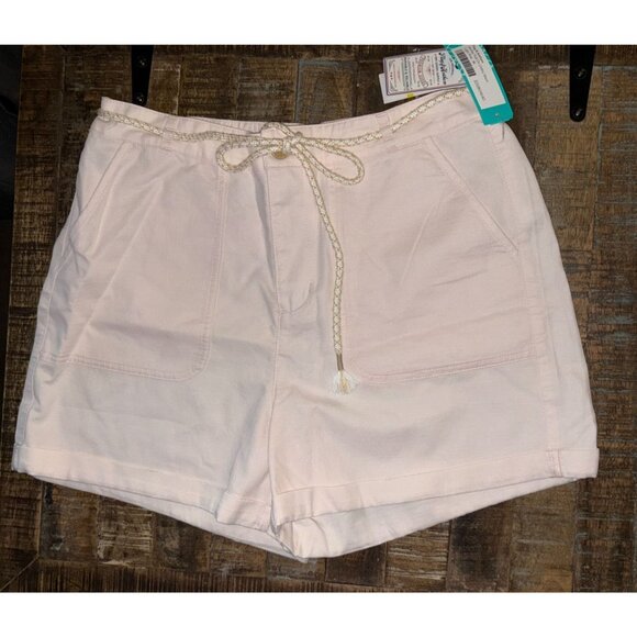 NWT New Flag & Anthem Shirley Pull On Utility Shorts Light Pink Cotton Linen M - Picture 1 of 8